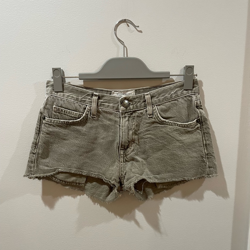 Current/Elliot The Boyfriend Cutoff Denim Shorts - Stone Grey/ Olive Green